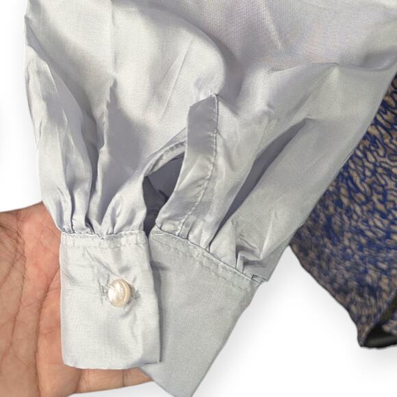 70s Dove Gray Satin Blouse XL with Floral Cutouts ~ Art Deco Revival EUC - Picture 7 of 12